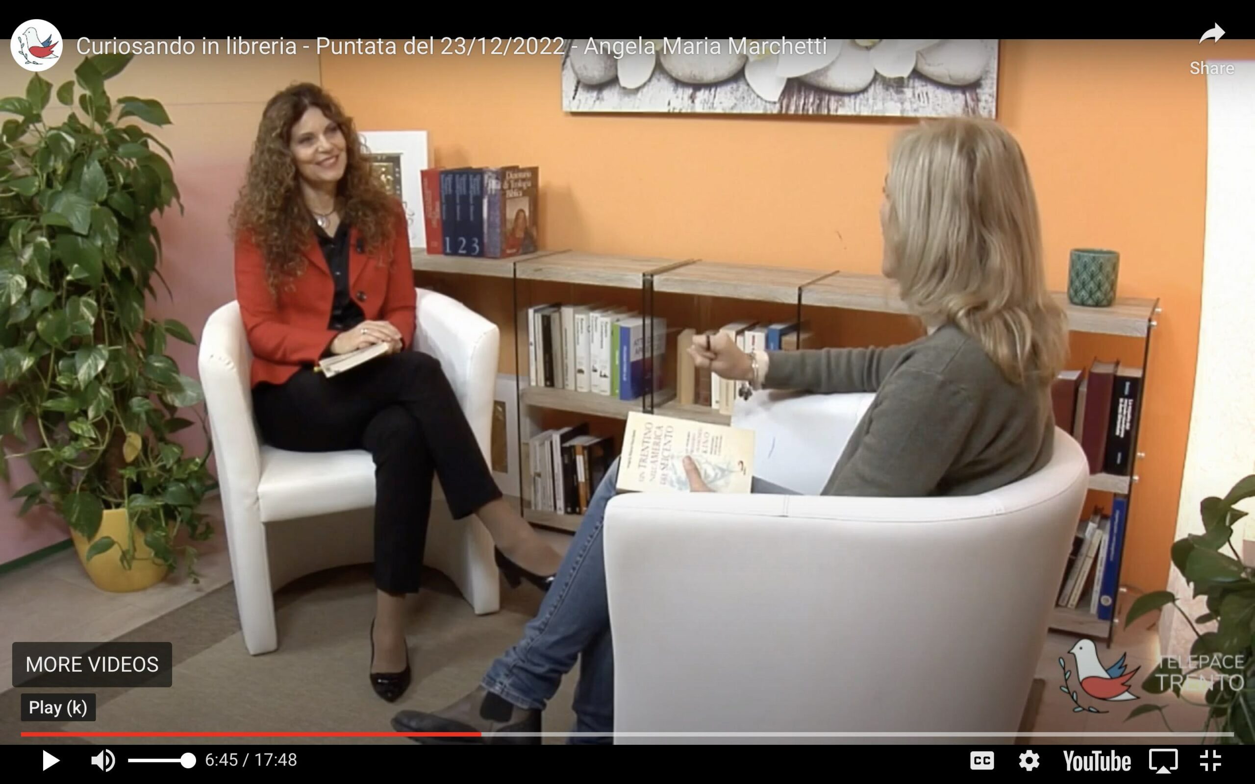 curiosando in libreria, intervista di telepace trento a Angela Maria Marchetti