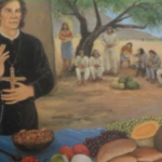 padre kino in famiglia benedice il desco dei nativi americani, i suoi indios