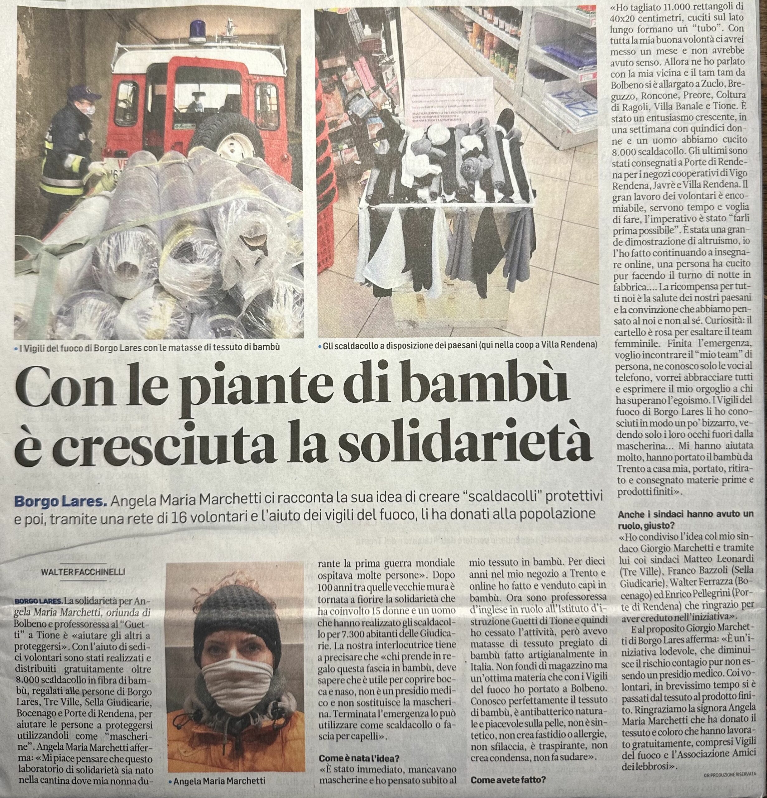 bambù solidale articolo pubblicato sul quotidiano Trentino durante la pandemia